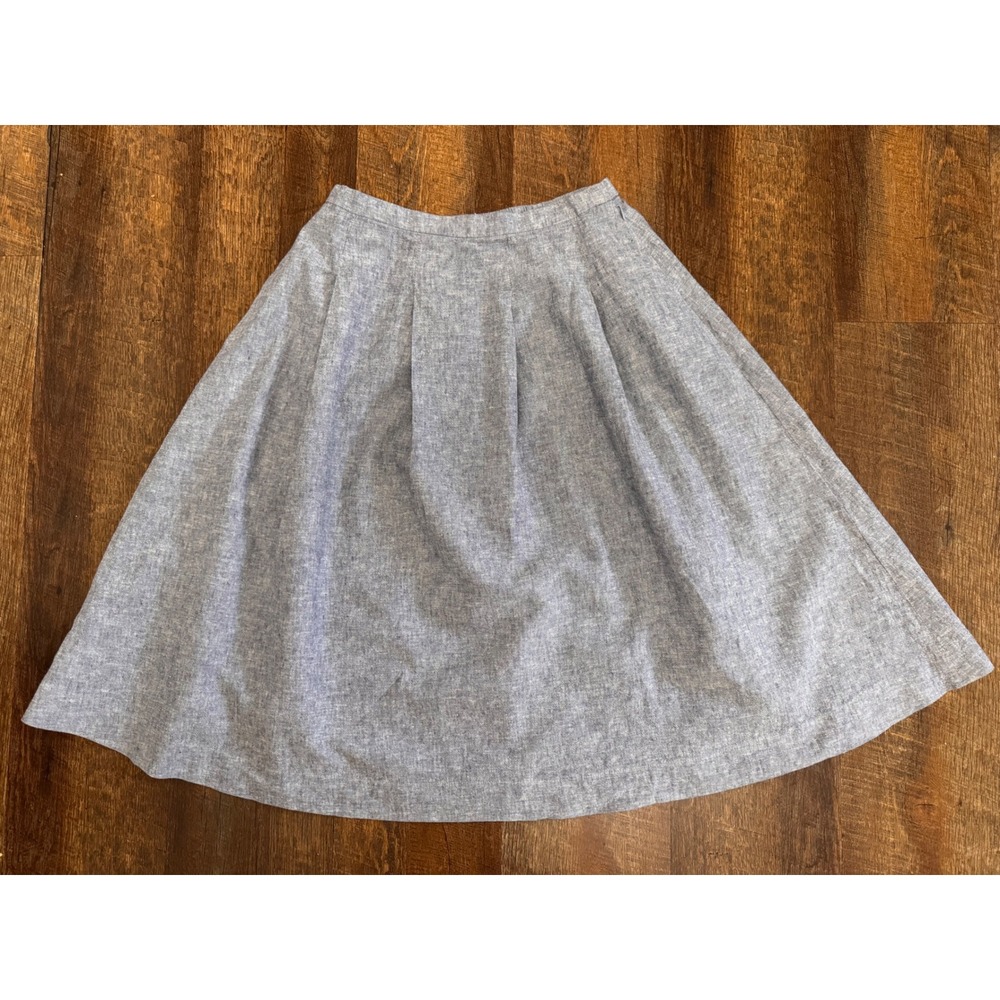 UNIQLO Linen Cotton Chambray A-Line Pleated Midi Skirt Blue Size Small 26/27
